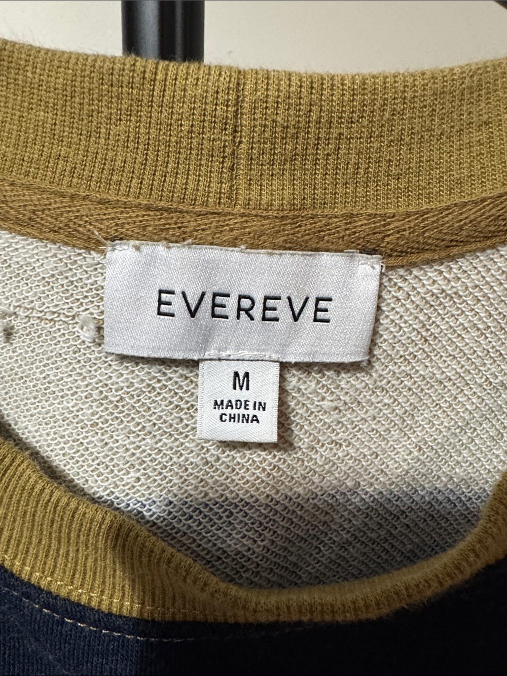 EVER EVE Striped Short Sleeve Sweatshirt Top M Mustard Navy - Picture 3 of 7